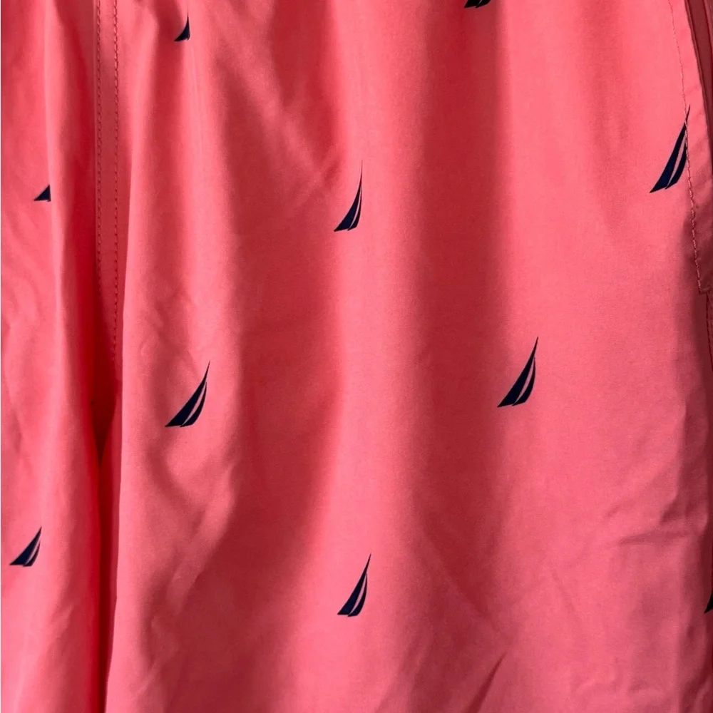 Nautica Mens Small Swim Trunks With Sailboat Print Pockets Elastic Waist Coral